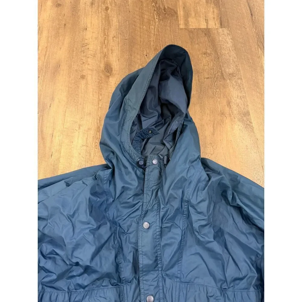 Vtg Helly Hansen Packable Rain Jacket Blue Hooded Full Zip Pockets Men's M *Read